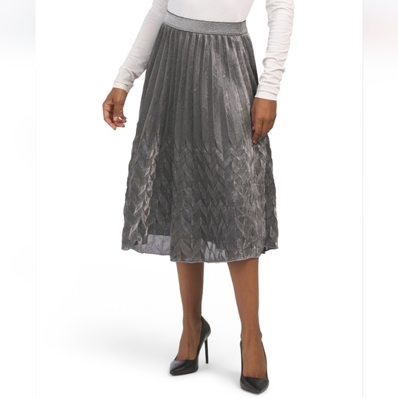 Wdny Pleated Metallic Midi Skirt - Picture 1 of 3